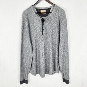 Lucky Brand Pullover Men XL Twisted-Slub Henley Shirt Heathered Grey 3 Button